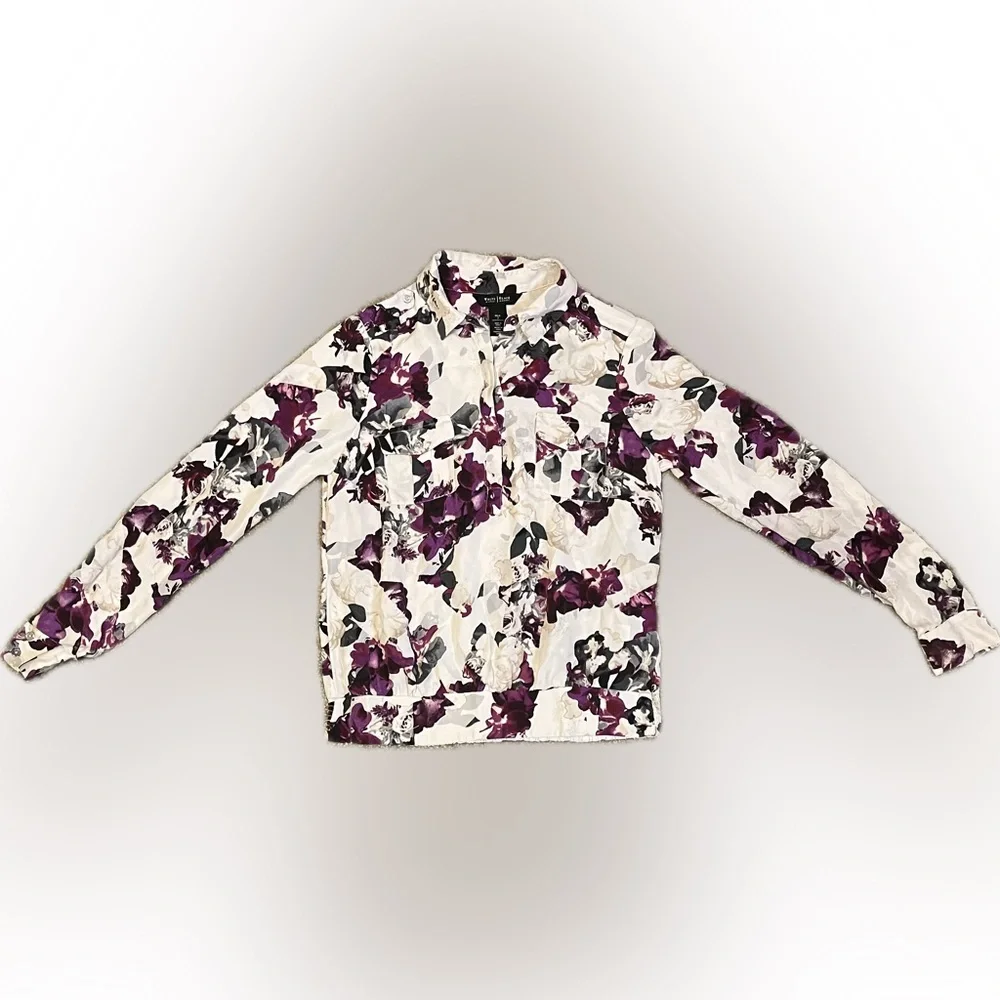 White House Black Market Long Sleeve Silk Floral Blouse size XS - Picture 6 of 12